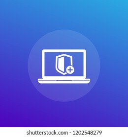 Security icon with add sign and laptop computer