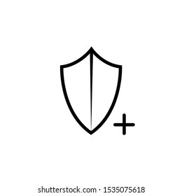 Security icon with add sign. Security icon and new, plus, positive symbol. Vector icon