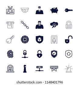 Security icon. collection of 25 security filled and outline icons such as lighthouse, money box, heart lock, health insurance. editable security icons for web and mobile.