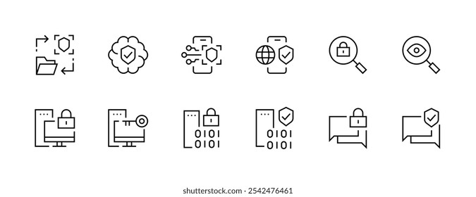 Security icon collection. Protection icon set. Shield, privacy, password, user access, access control, cyber security and more. Editable stroke. Pixel Perfect. Grid base 32px.