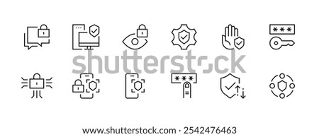 Security icon collection. Protection icon set. Shield, privacy, password, user access, access control, cyber security and more. Editable stroke. Pixel Perfect. Grid base 32px.