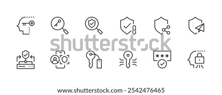 Security icon collection. Protection icon set. Shield, privacy, password, user access, access control, cyber security and more. Editable stroke. Pixel Perfect. Grid base 32px.