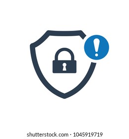 Security icon with exclamation mark. Security icon and alert, error, alarm, danger symbol. Vector icon