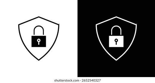 Ícone de segurança em versão plana sobre fundo preto e branco