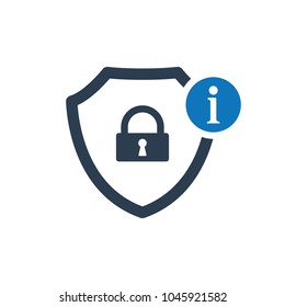 Security icon with information sign. Security icon and about, faq, help, hint symbol. Vector icon