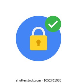 Security icon. Modern flat vector icon, Circle with padlock and check mark. 