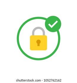 Security icon. Modern flat vector icon, Circle with padlock and check mark. 