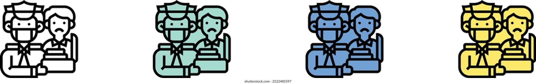 icono de seguridad. Esquema, diseño de estilo verde, azul y amarillo aislado sobre fondo blanco