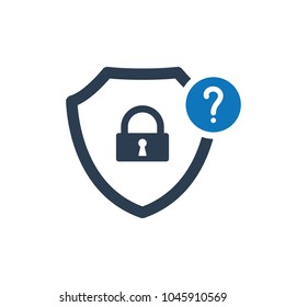 Security icon with question mark. Security icon and help, how to, info, query symbol. Security, icon, cybersecurity, faq, password, about, access, antivirus, ask, banner, button
