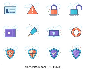 Security icon series in flat color style. Vector illustration.