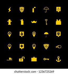security icon set about key, vest, phone pin and locker vector set