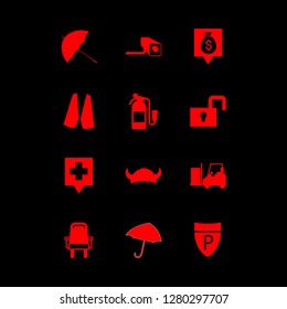 security icon set about umbrella, hospital pin, seat and police sign vector set