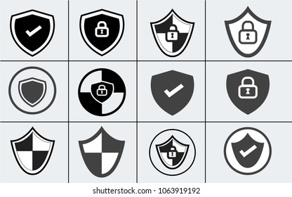 Security icon set. Abstract set of security icon that can be used in modern day technologies. Security icons represents data protection from virus attack. Safety data protection. 