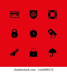 security icon set. alarm, padlock and umbrella vector icon for graphic design and web