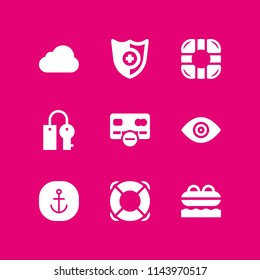 security icon set with anchor, cloud computing and lifeboat vector icons for web and graphic design