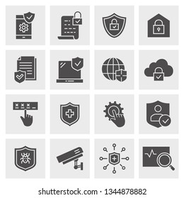 Security icon set. Black vector illustrations isolated. Simple pictograms for graphic and web design.