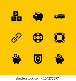 security icon set. blocks, piggy bank and link vector icon for graphic design and web