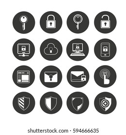 security icon set in circle buttons