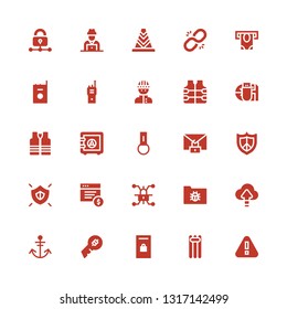 security icon set. Collection of 25 filled security icons included Warning, Floating, Locker, Key, Anchor, Cloud computing, Virus, Lock, Ransomware, Shield, Protect, Secure, Key chain