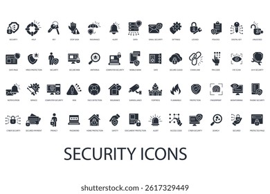security icon set collection .design style with background