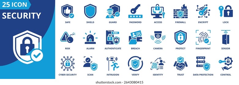 security icon set collection in dual tone style. an icon pack contain safe, shield, guard, password, acces, firewall, encrypt, look, risk, alarm