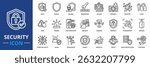 security icon set collection in outline style. an icon pack contain safe, shield, guard, password, acces, firewall, encrypt, look, risk, alarm