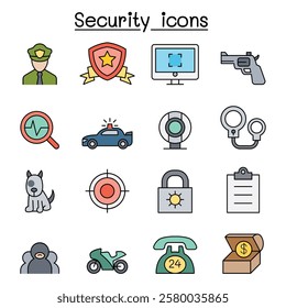 Security icon set in color line style