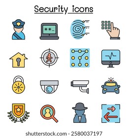 Security icon set in color line style