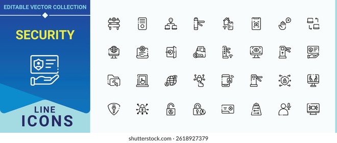 Security icon set. Contains such icons as identity, control, biometric, barrier, access and more. Access Control icon set. Minimalist icons collection. Editable vector stroke.