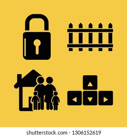 security icon set with controls, padlock and family insurence vector illustration