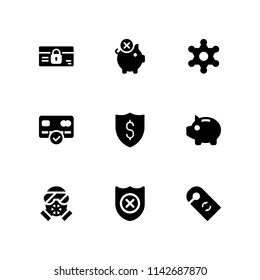 security icon set. credit card, shield and piggy bank vector icon for graphic design and web