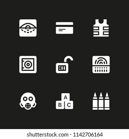 security icon set. credit card, safe box and bulletproof vest vector icon for graphic design and web
