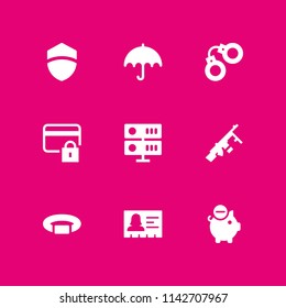 security icon set. credit card, machine gun and bracelet vector icon for graphic design and web