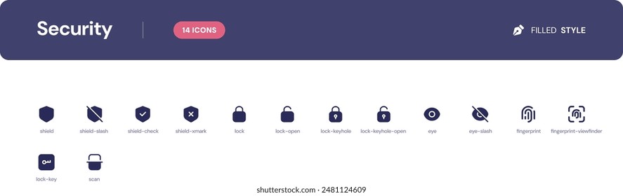 Security icon set. Essential UI Icons Set in Filled Style. The set consists of essential and commonly-used icons that every UI designer needs.