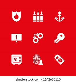 security icon set. fingerprint, doorknob and firewall vector icon for graphic design and web