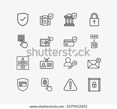 Security icon set and fingerprint with spam, security padlock and pin code. Identity related security icon vector for web UI logo design.