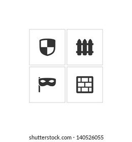Security icon set. ?ontain: fire wall, shield, fence, privacy, protection symbol