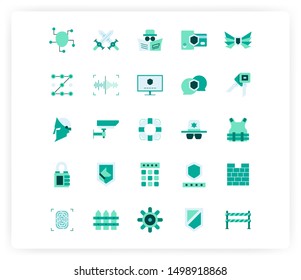 Security icon set in flat color style, pixel perfect. Icons are suitable for website, mobile application, professional presentation, or other projects.