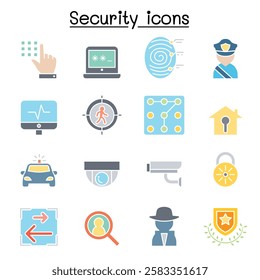 Security icon set  in flat color style