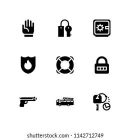 security icon set. handgun, firewall and lifesaver vector icon for graphic design and web