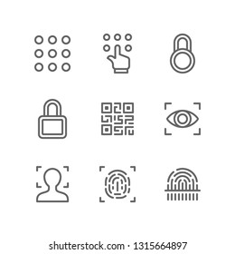 Security Icon Set Including Keypad, Password, Passcode, Padlock, Login, Qr Code, Eye Scan, Face Scan, Biometric, Fingerprint