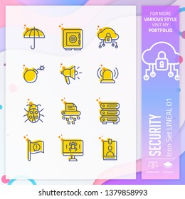 Security icon set with lineal style for business symbol. Safety icon bundle can use for website, app, UI, infographic, print template and presentation.