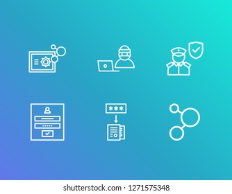 Security icon set and login form with online thief, security police and network secure. Vault related security icon vector for web UI logo design.