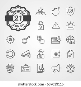 Security icon set outline design vector isolated on grey background
