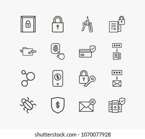 Security icon set and security padlock with fishing password, data encryption and secure payment. Virus related security icon vector for web UI logo design.