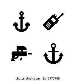 security icon set with paintball, anchor and walkie talkie vector icons for web and graphic design
