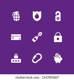 security icon set. password, molotov cocktail and lock vector icon for graphic design and web