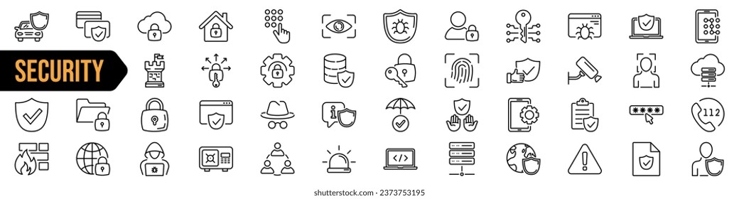 Security icon set. Protection linear sign. Vector illustration.