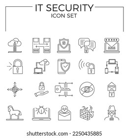 IT Security icon set. Protection and Security Vector Line Icons. Business Data Protection Technology, Cyber Security, Computer Network Protection.