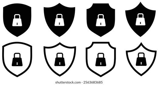 Security icon set. Protection icon vector. Padlock icon, Password protection. Safety system. Lock icon. Protection activated. Active safety. Secure access, Guard badge. Design eps 10